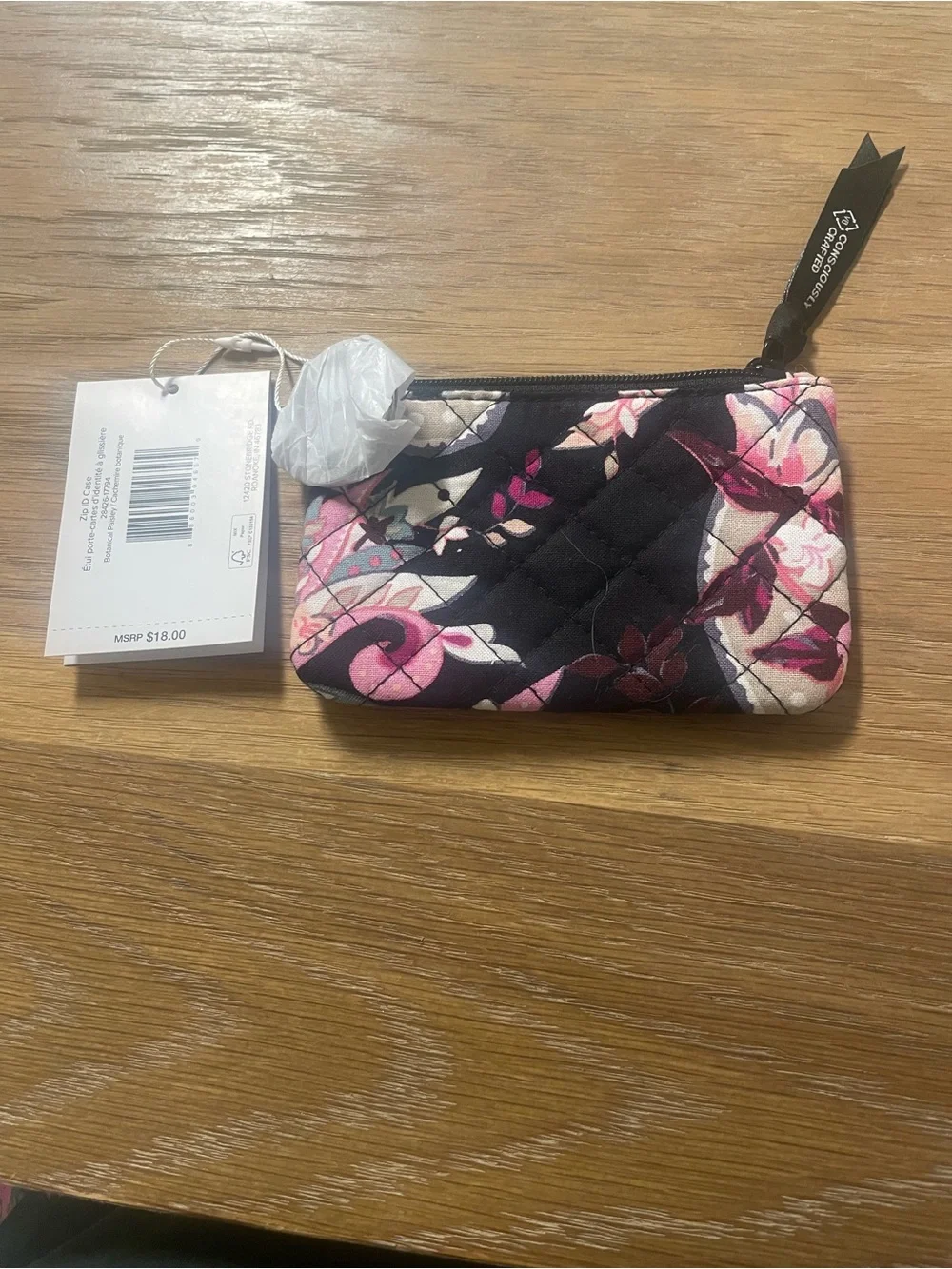 Vera Bradley Pink Floral Quilted ID Wallet with Clear Window
